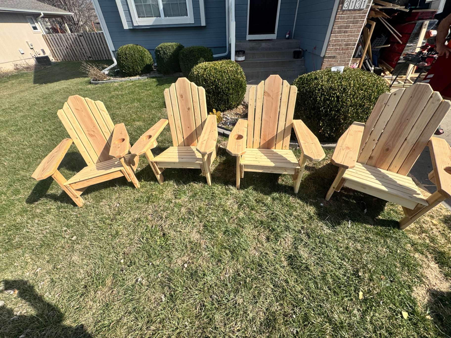 Adirondack chair set showing wood grain and proportions